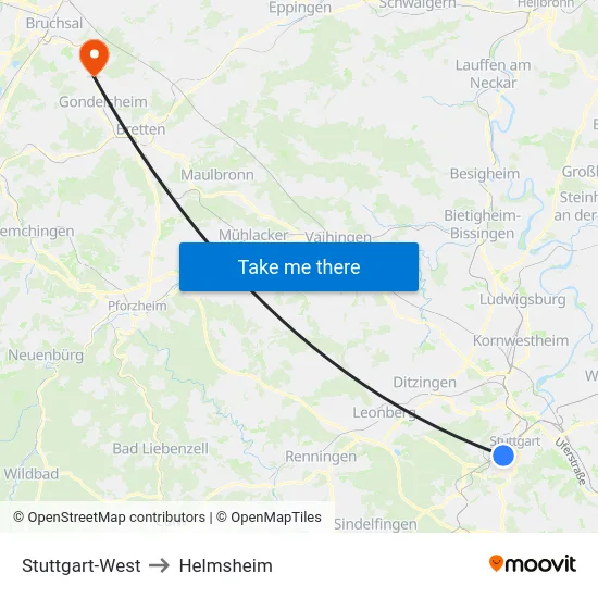 Stuttgart-West to Helmsheim map