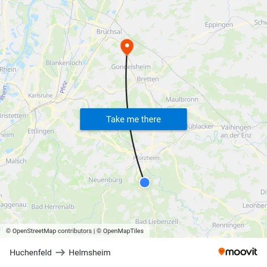 Huchenfeld to Helmsheim map