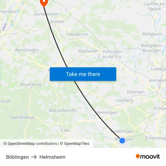 Böblingen to Helmsheim map