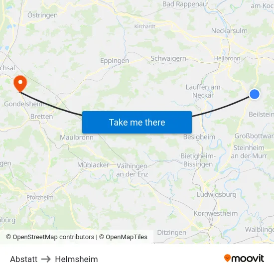 Abstatt to Helmsheim map