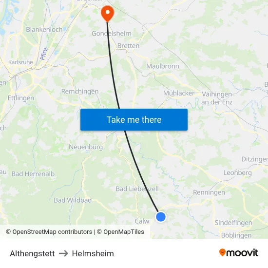Althengstett to Helmsheim map