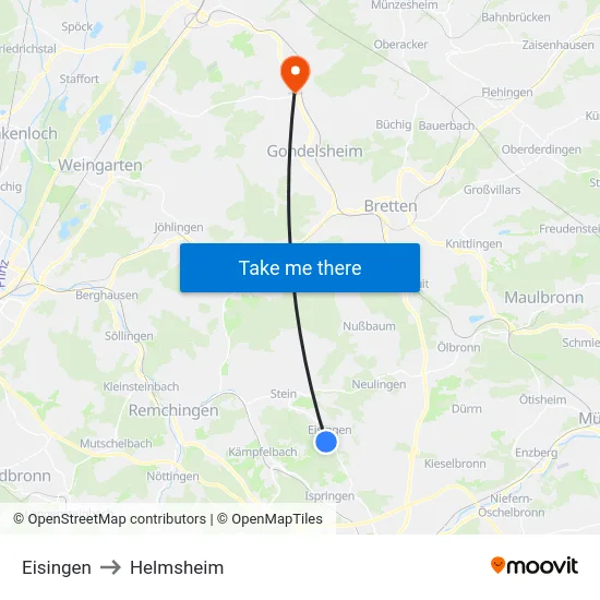 Eisingen to Helmsheim map