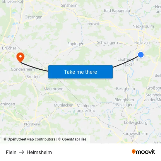 Flein to Helmsheim map