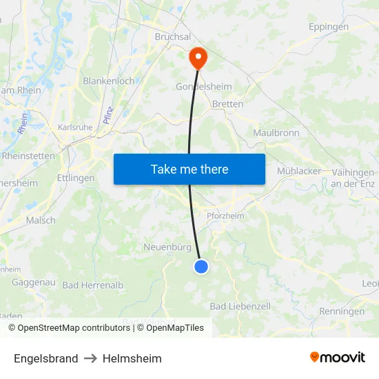 Engelsbrand to Helmsheim map