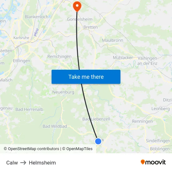 Calw to Helmsheim map