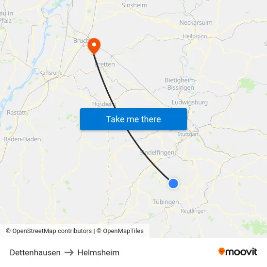 Dettenhausen to Helmsheim map