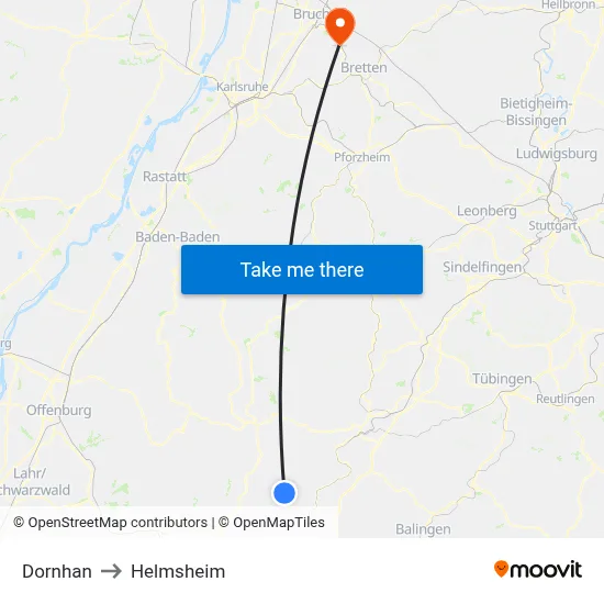 Dornhan to Helmsheim map