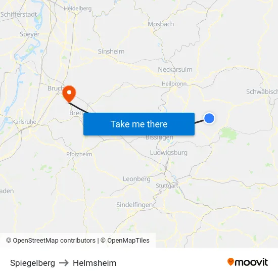 Spiegelberg to Helmsheim map