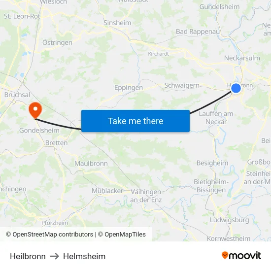Heilbronn to Helmsheim map