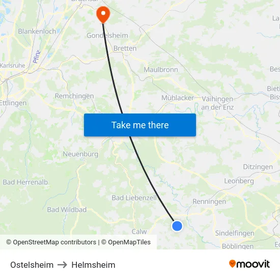 Ostelsheim to Helmsheim map