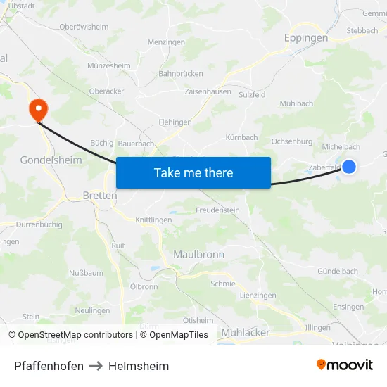Pfaffenhofen to Helmsheim map