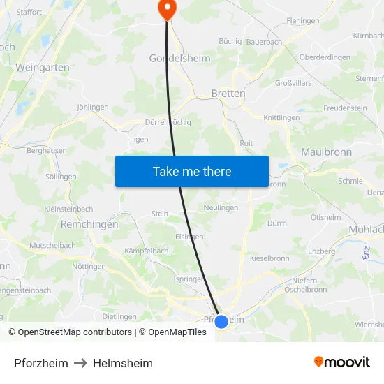 Pforzheim to Helmsheim map