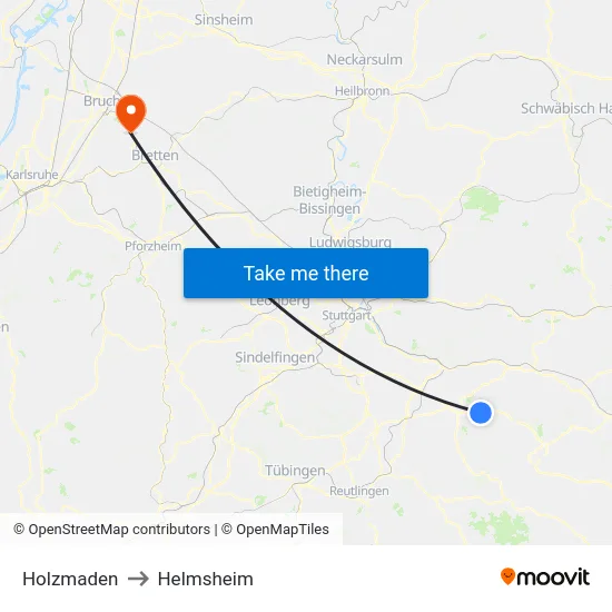 Holzmaden to Helmsheim map