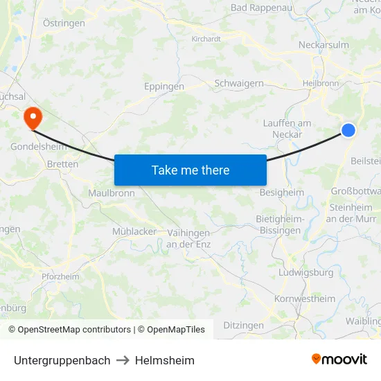 Untergruppenbach to Helmsheim map