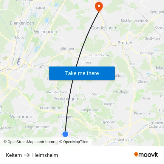 Keltern to Helmsheim map