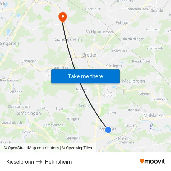Kieselbronn to Helmsheim map