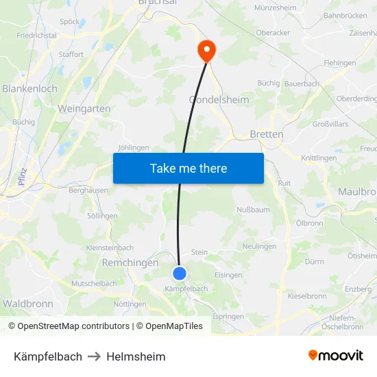 Kämpfelbach to Helmsheim map