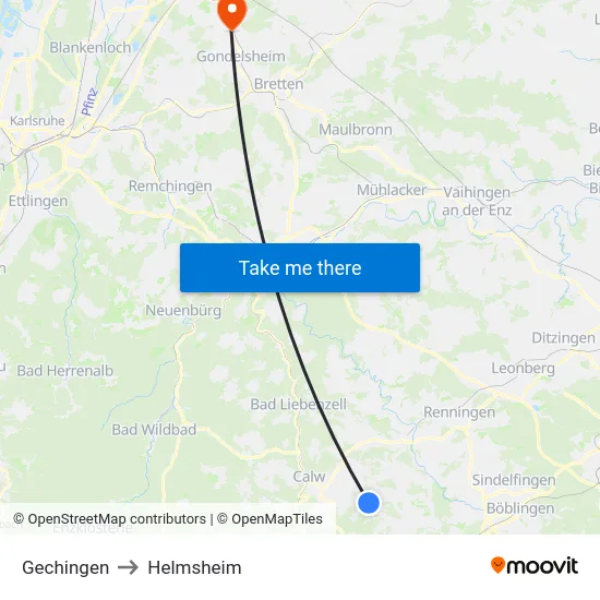 Gechingen to Helmsheim map