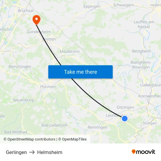 Gerlingen to Helmsheim map