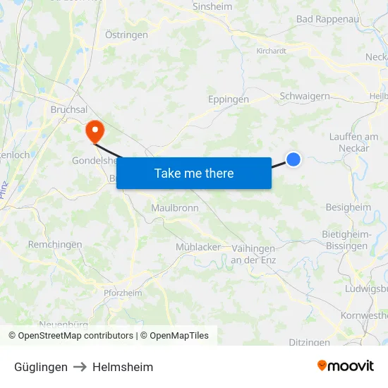 Güglingen to Helmsheim map