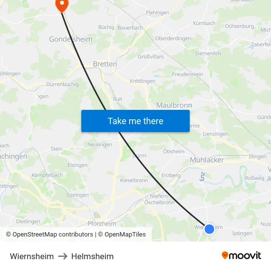 Wiernsheim to Helmsheim map
