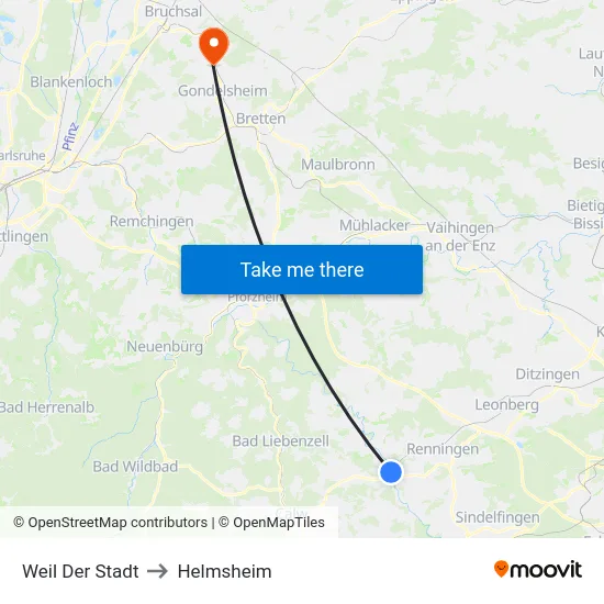 Weil Der Stadt to Helmsheim map