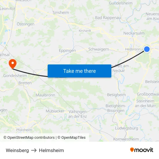 Weinsberg to Helmsheim map