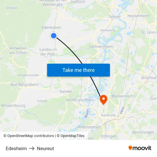 Edesheim to Neureut map