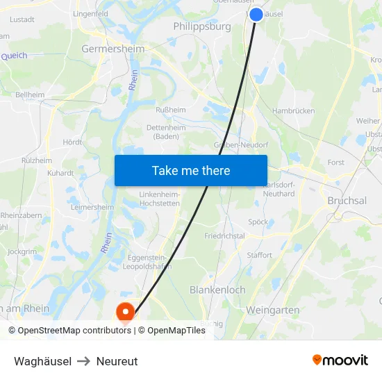 Waghäusel to Neureut map