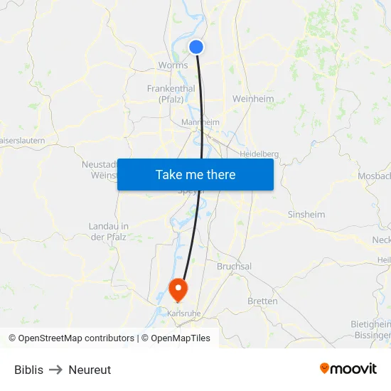 Biblis to Neureut map