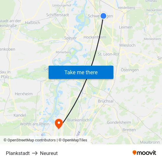 Plankstadt to Neureut map