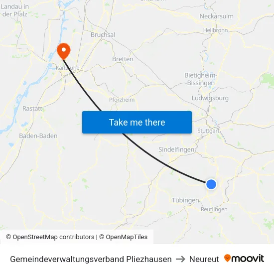 Gemeindeverwaltungsverband Pliezhausen to Neureut map