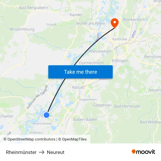 Rheinmünster to Neureut map