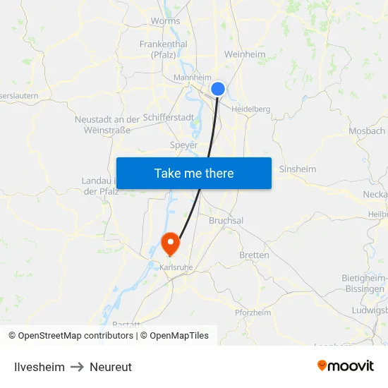 Ilvesheim to Neureut map