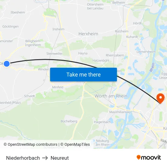 Niederhorbach to Neureut map