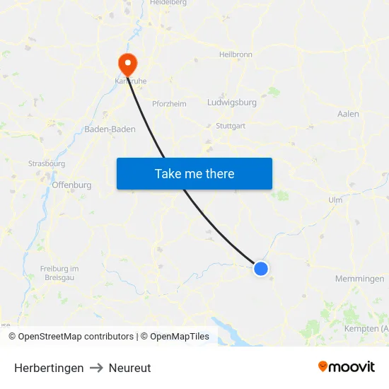 Herbertingen to Neureut map