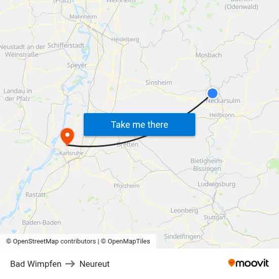 Bad Wimpfen to Neureut map