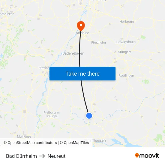 Bad Dürrheim to Neureut map