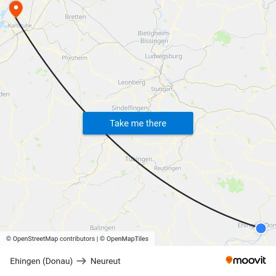 Ehingen (Donau) to Neureut map