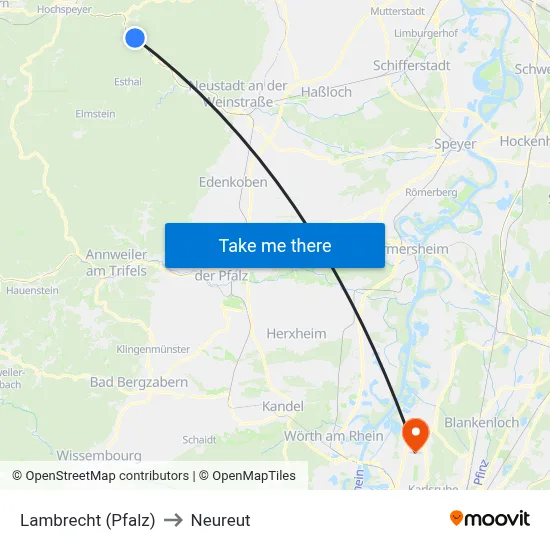 Lambrecht (Pfalz) to Neureut map