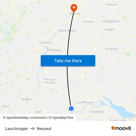 Lauchringen to Neureut map