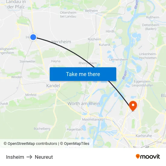 Insheim to Neureut map