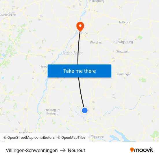 Villingen-Schwenningen to Neureut map