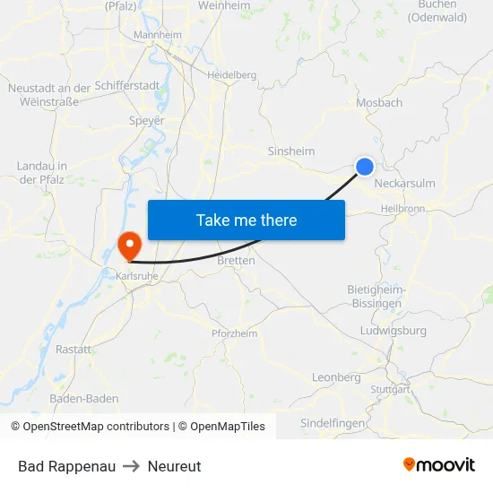 Bad Rappenau to Neureut map