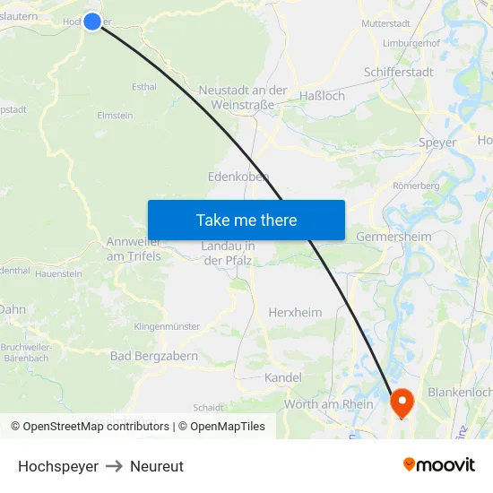 Hochspeyer to Neureut map