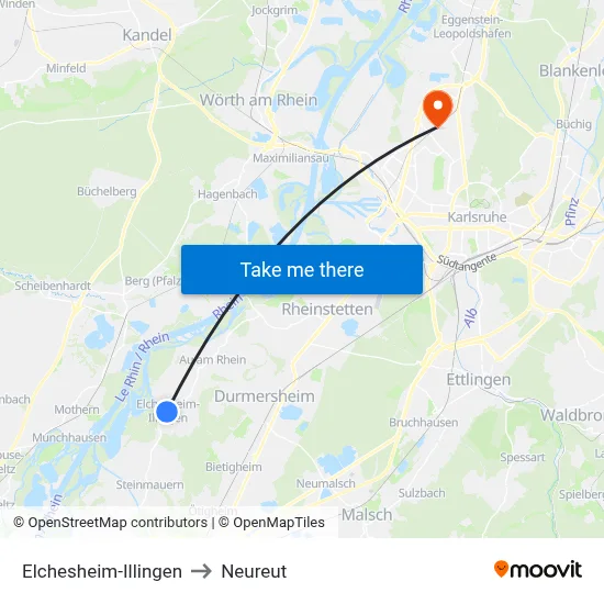 Elchesheim-Illingen to Neureut map