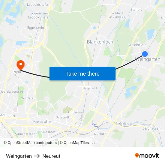 Weingarten to Neureut map
