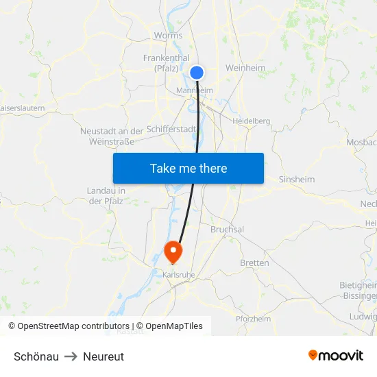 Schönau to Neureut map