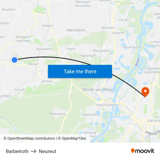 Barbelroth to Neureut map