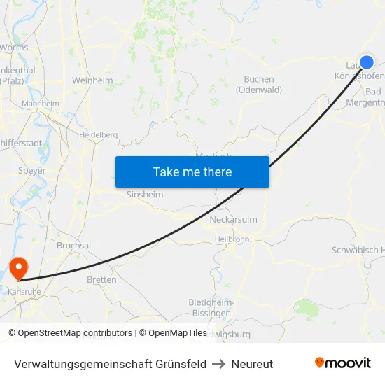 Verwaltungsgemeinschaft Grünsfeld to Neureut map